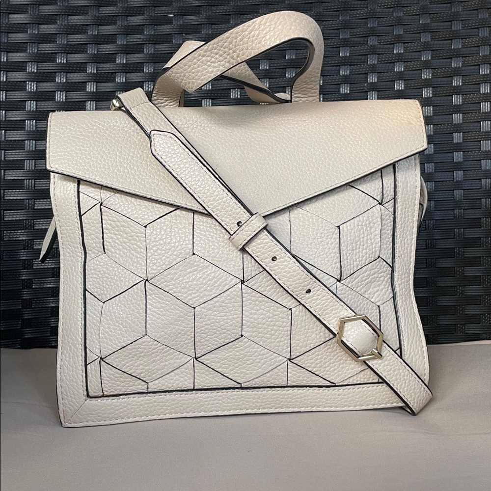 Welden Voyager Small Flap Satchel Cement Colored Pebbled Leather Crossbody Bag
